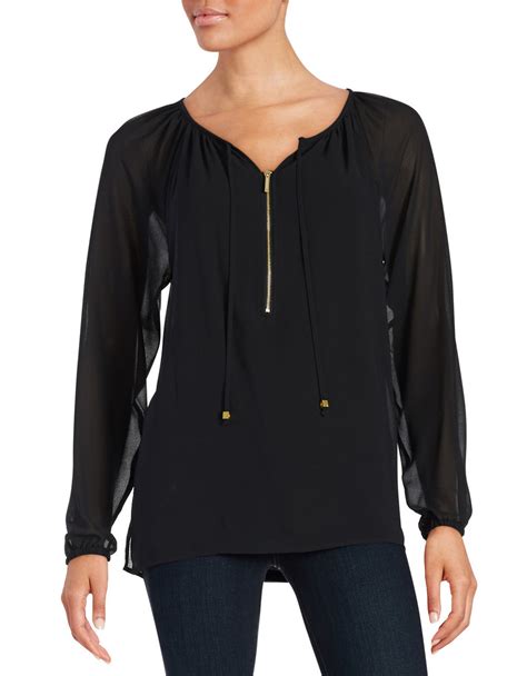 michael kors black and white blouses on sale|Michael Kors blouse with zipper.